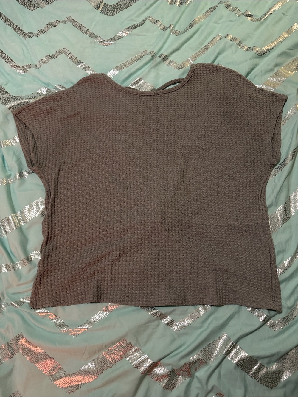 SHEIN Boxy Waffle Knit Short Sleeve Top - Gray